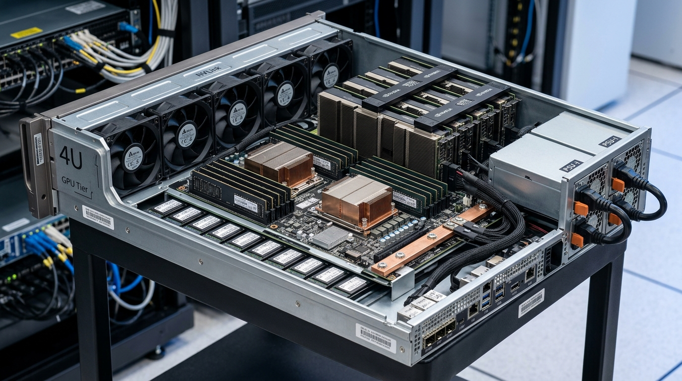 High-density 4U Enterprise Server Interior Cutaway with 4x H200 NVL Cards